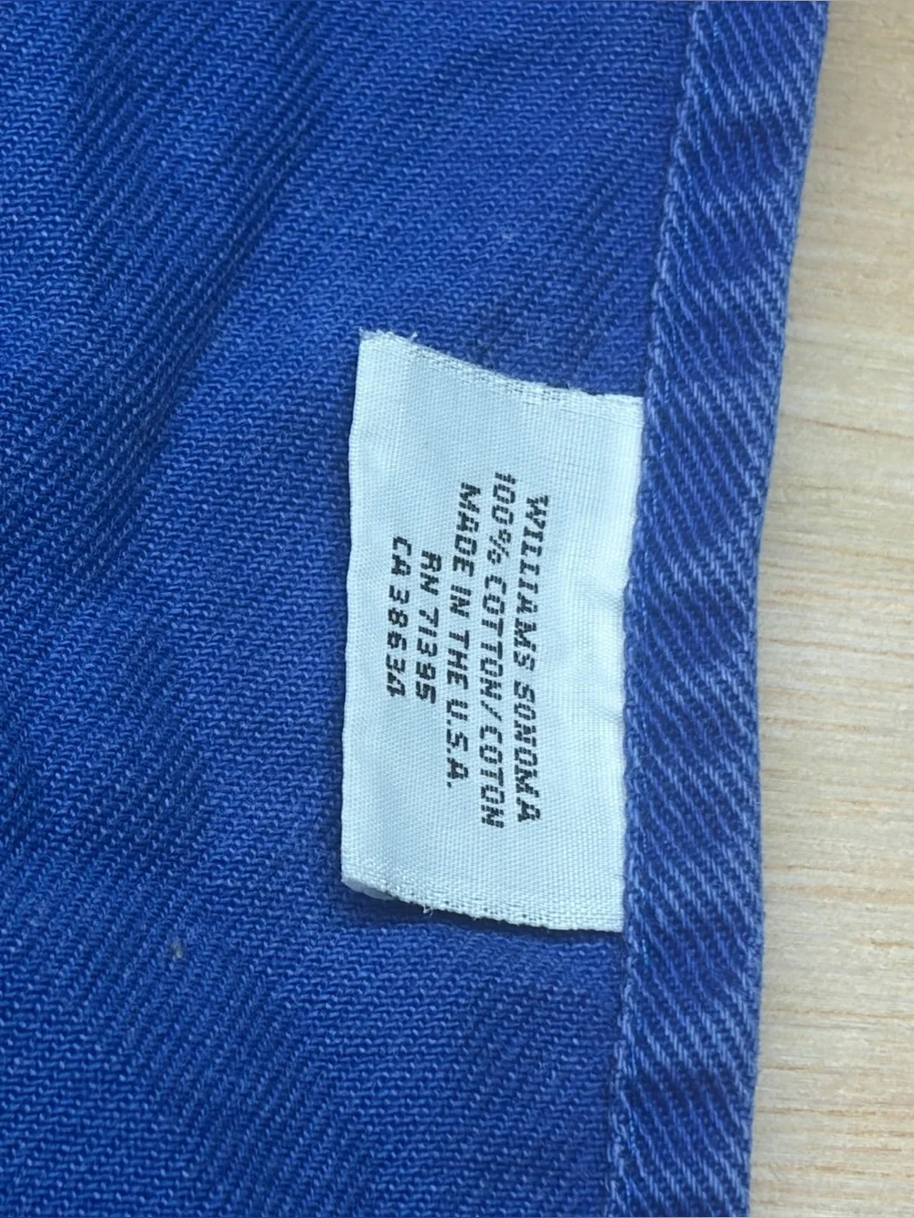 VTG William Sonoma Blue Kitchen Apron 100% Cotton Made In USA With Pockets